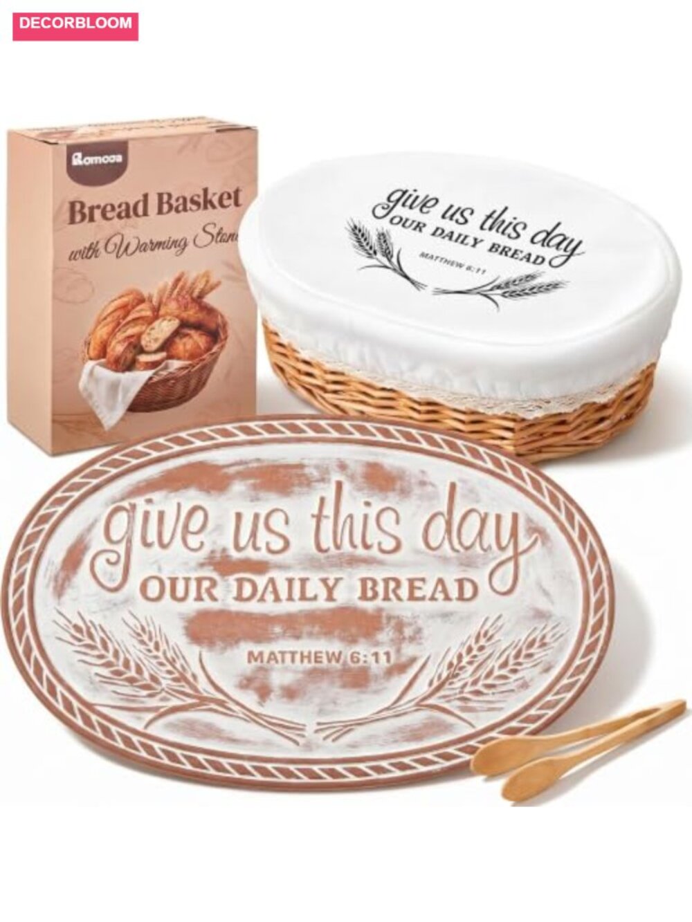 Bread Warmer Basket with Warming Stone Give Us This Day Our Daily Bread Baskets